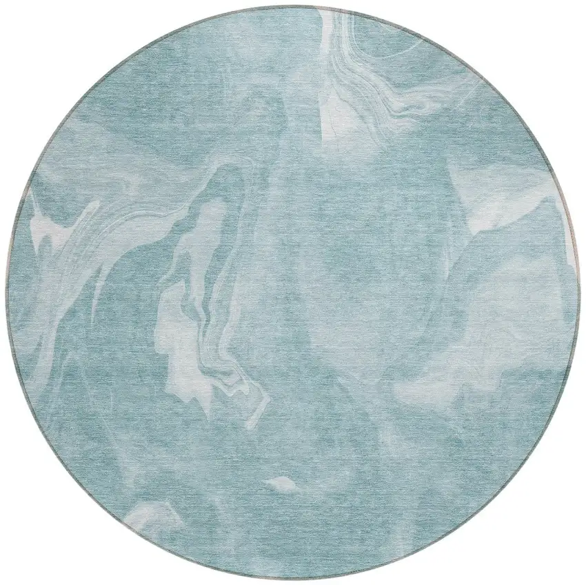 8' Teal Blue And Aqua Round Abstract Washable Indoor Outdoor Area Rug Photo 5