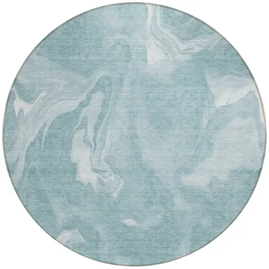 8' Teal Blue And Aqua Round Abstract Washable Indoor Outdoor Area Rug Photo 5