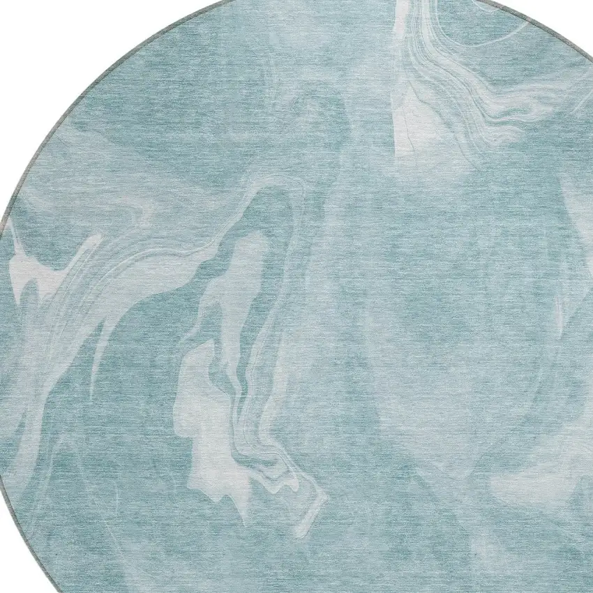 8' Teal Blue And Aqua Round Abstract Washable Indoor Outdoor Area Rug Photo 4