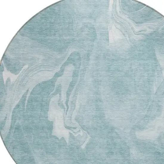 8' Teal Blue And Aqua Round Abstract Washable Indoor Outdoor Area Rug Photo 4