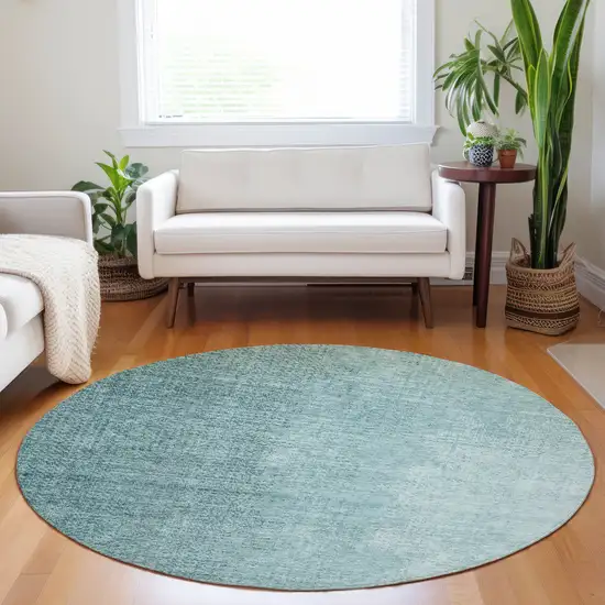 8' Teal Blue And Aqua Round Abstract Washable Indoor Outdoor Area Rug Photo 9