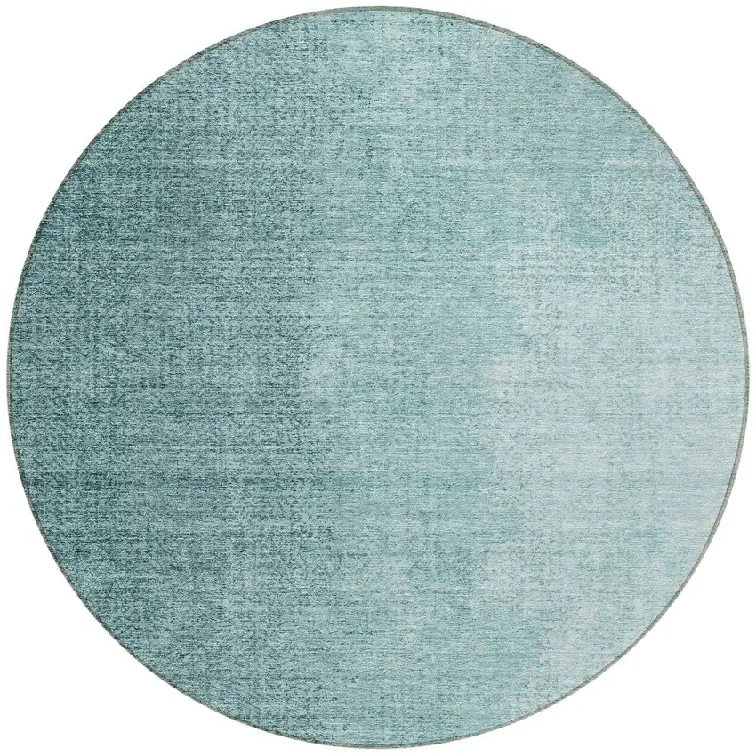8' Teal Blue And Aqua Round Abstract Washable Indoor Outdoor Area Rug Photo 7