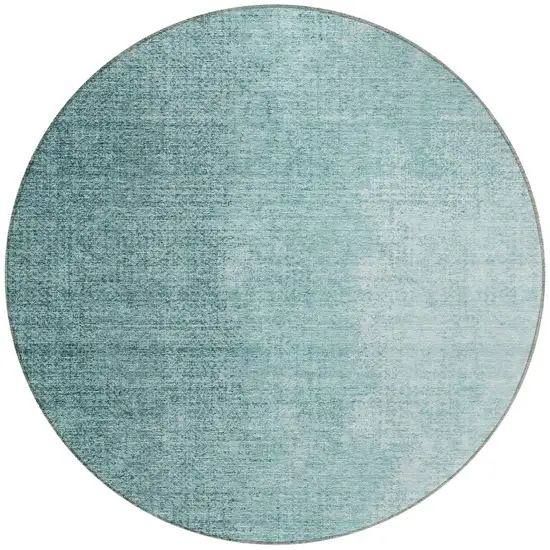8' Teal Blue And Aqua Round Abstract Washable Indoor Outdoor Area Rug Photo 7