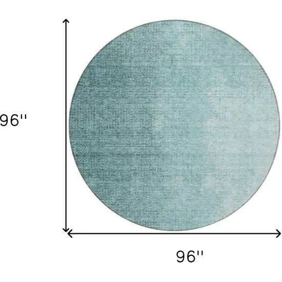 8' Teal Blue And Aqua Round Abstract Washable Indoor Outdoor Area Rug Photo 3