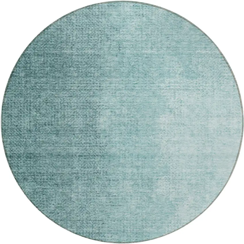 8' Teal Blue And Aqua Round Abstract Washable Indoor Outdoor Area Rug Photo 2