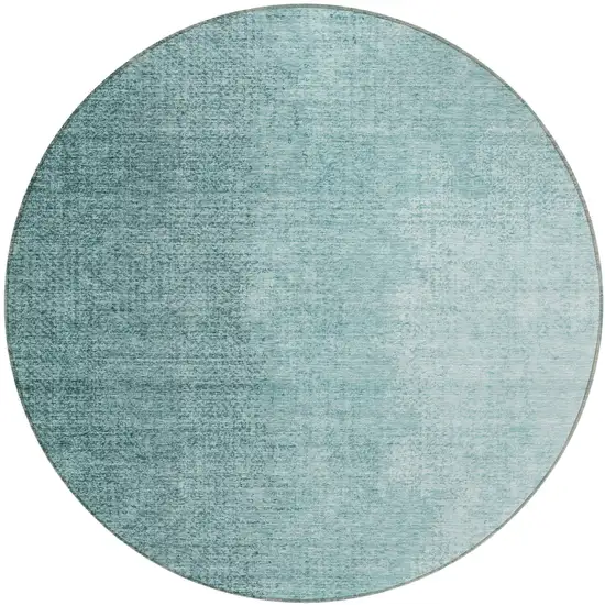 8' Teal Blue And Aqua Round Abstract Washable Indoor Outdoor Area Rug Photo 2
