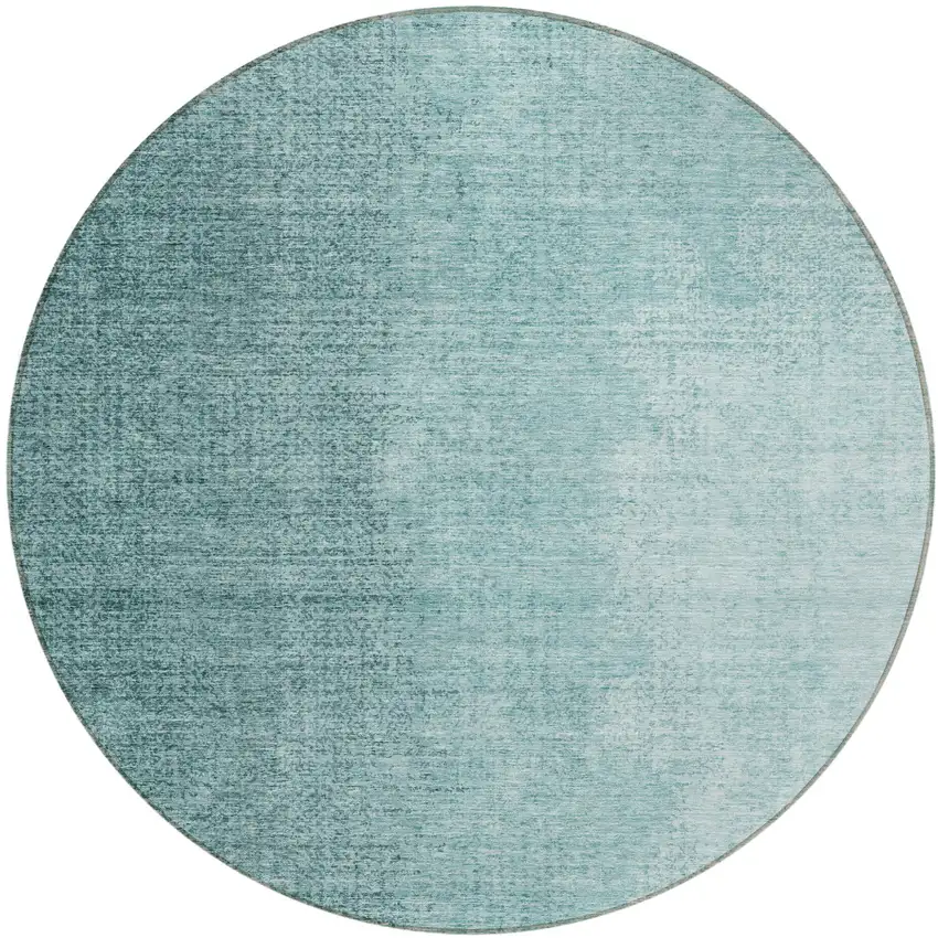 8' Teal Blue And Aqua Round Abstract Washable Indoor Outdoor Area Rug Photo 2