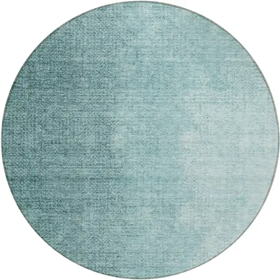 8' Teal Blue And Aqua Round Abstract Washable Indoor Outdoor Area Rug Photo 2
