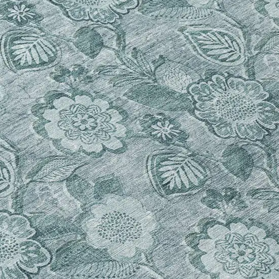 8' Teal Blue And Aqua Round Floral Washable Indoor Outdoor Area Rug Photo 9