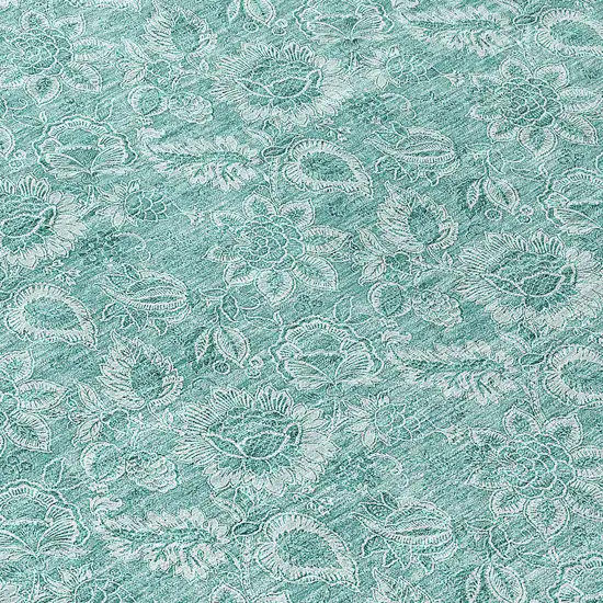 8' Teal Blue And Aqua Round Floral Washable Indoor Outdoor Area Rug Photo 8