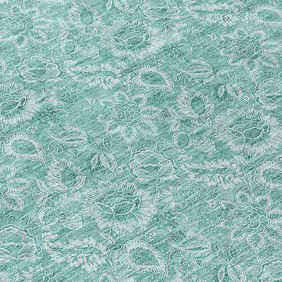 8' Teal Blue And Aqua Round Floral Washable Indoor Outdoor Area Rug Photo 8