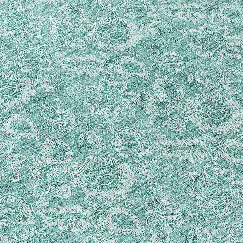 8' Teal Blue And Aqua Round Floral Washable Indoor Outdoor Area Rug Photo 8