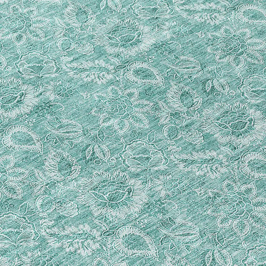8' Teal Blue And Aqua Round Floral Washable Indoor Outdoor Area Rug Photo 8
