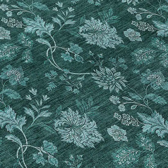 8' Teal Blue And Aqua Round Floral Washable Indoor Outdoor Area Rug Photo 8
