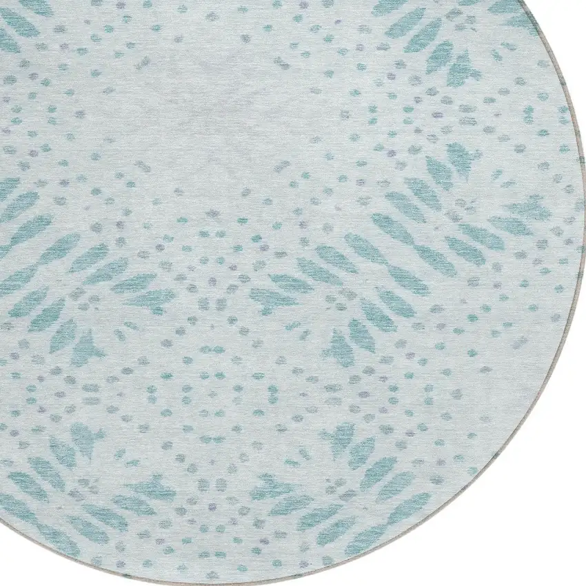 8' Teal Blue And Aqua Round Floral Washable Indoor Outdoor Area Rug Photo 4