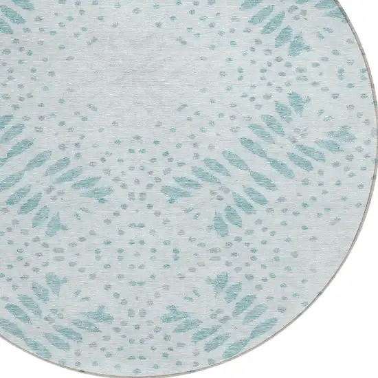 8' Teal Blue And Aqua Round Floral Washable Indoor Outdoor Area Rug Photo 4