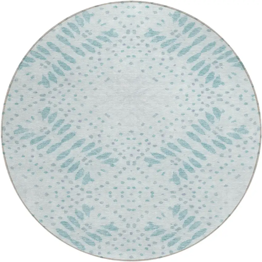 8' Teal Blue And Aqua Round Floral Washable Indoor Outdoor Area Rug Photo 2