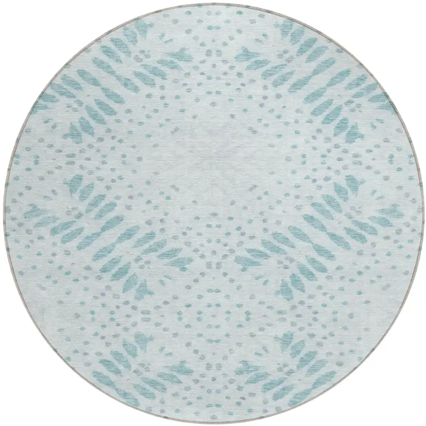 8' Teal Blue And Aqua Round Floral Washable Indoor Outdoor Area Rug Photo 2