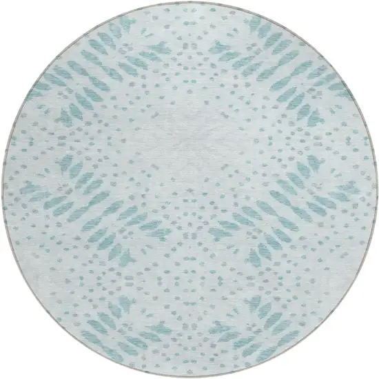 8' Teal Blue And Aqua Round Floral Washable Indoor Outdoor Area Rug Photo 2