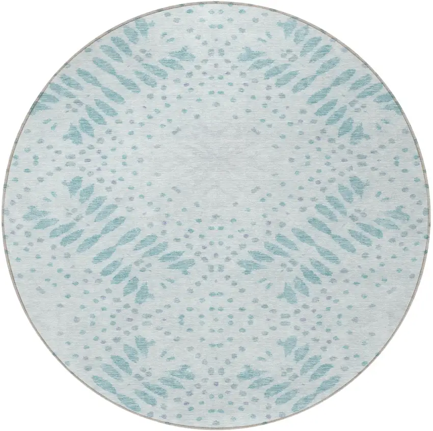 8' Teal Blue And Aqua Round Floral Washable Indoor Outdoor Area Rug Photo 5