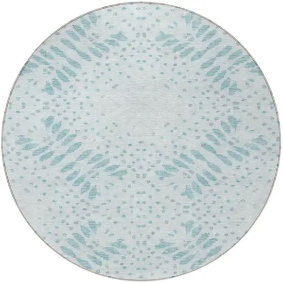 8' Teal Blue And Aqua Round Floral Washable Indoor Outdoor Area Rug Photo 5