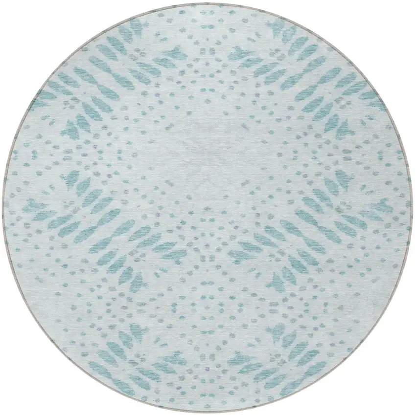 8' Teal Blue And Aqua Round Floral Washable Indoor Outdoor Area Rug Photo 5