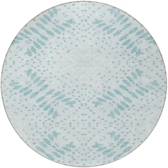 8' Teal Blue And Aqua Round Floral Washable Indoor Outdoor Area Rug Photo 5