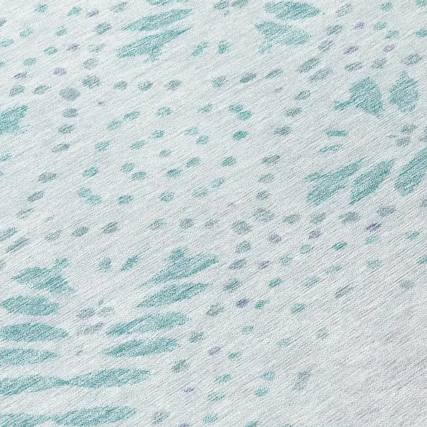8' Teal Blue And Aqua Round Floral Washable Indoor Outdoor Area Rug Photo 8