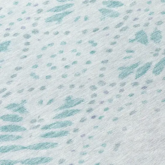 8' Teal Blue And Aqua Round Floral Washable Indoor Outdoor Area Rug Photo 8
