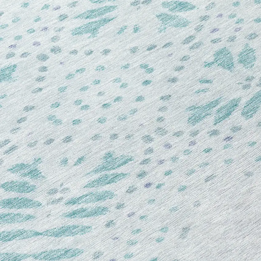 8' Teal Blue And Aqua Round Floral Washable Indoor Outdoor Area Rug Photo 8