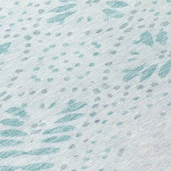 8' Teal Blue And Aqua Round Floral Washable Indoor Outdoor Area Rug Photo 8