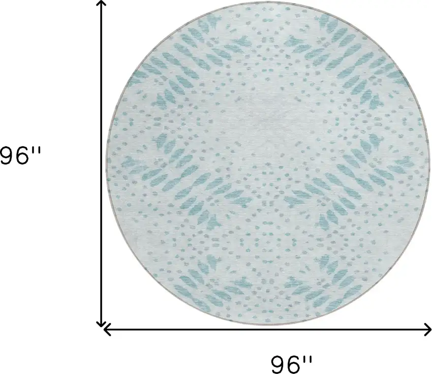 8' Teal Blue And Aqua Round Floral Washable Indoor Outdoor Area Rug Photo 3