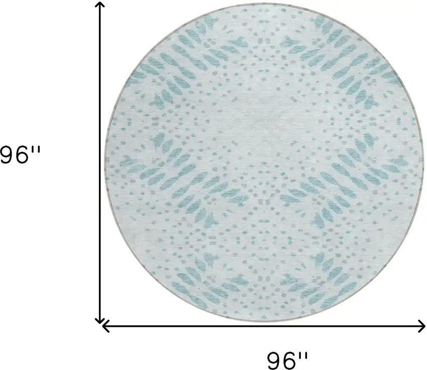 8' Teal Blue And Aqua Round Floral Washable Indoor Outdoor Area Rug Photo 3