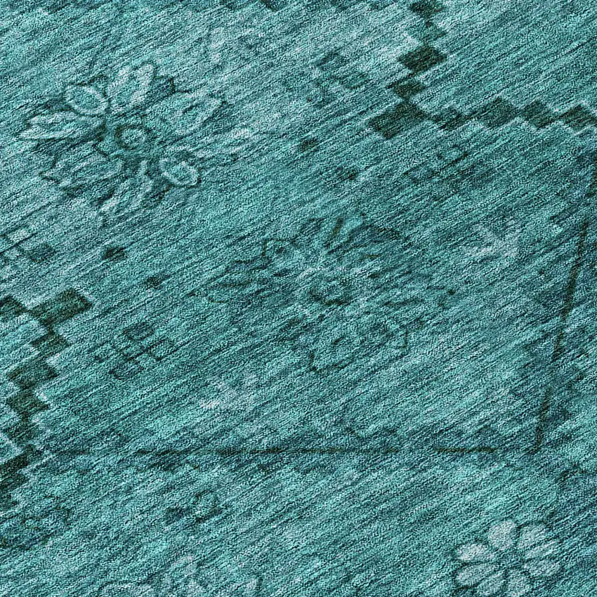 8' Teal Blue And Aqua Round Floral Washable Indoor Outdoor Area Rug Photo 8