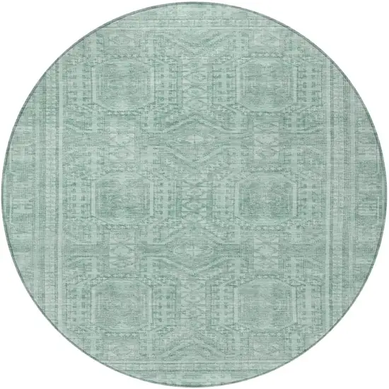 8' Teal Blue And Aqua Round Geometric Washable Indoor Outdoor Area Rug Photo 4