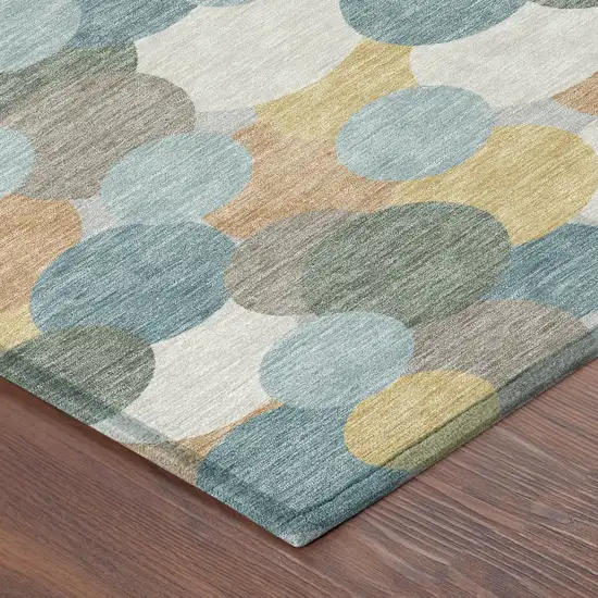 8' Teal Blue And Aqua Round Geometric Washable Indoor Outdoor Area Rug Photo 6