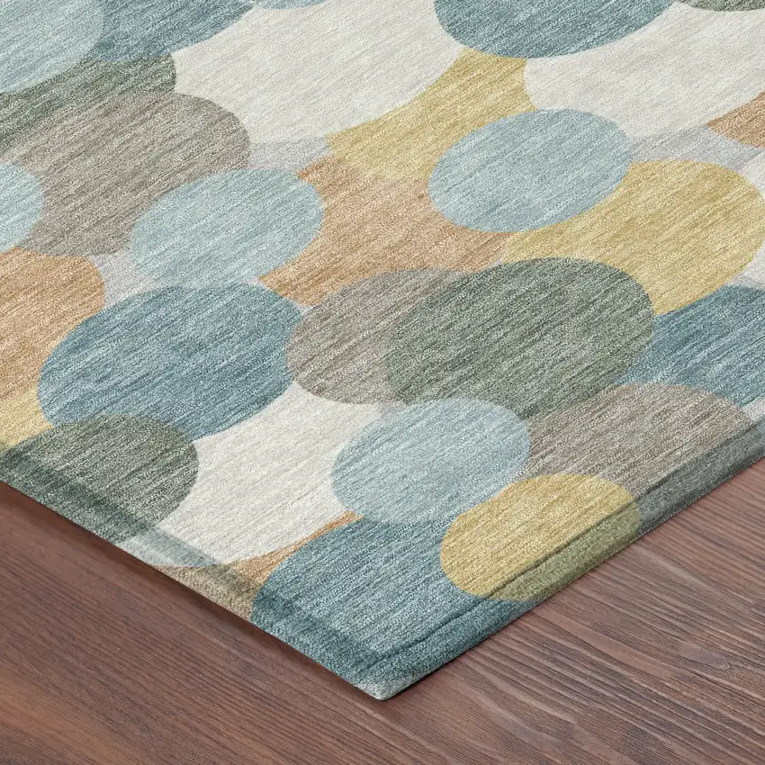 8' Teal Blue And Aqua Round Geometric Washable Indoor Outdoor Area Rug Photo 6