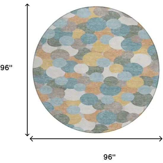 8' Teal Blue And Aqua Round Geometric Washable Indoor Outdoor Area Rug Photo 8