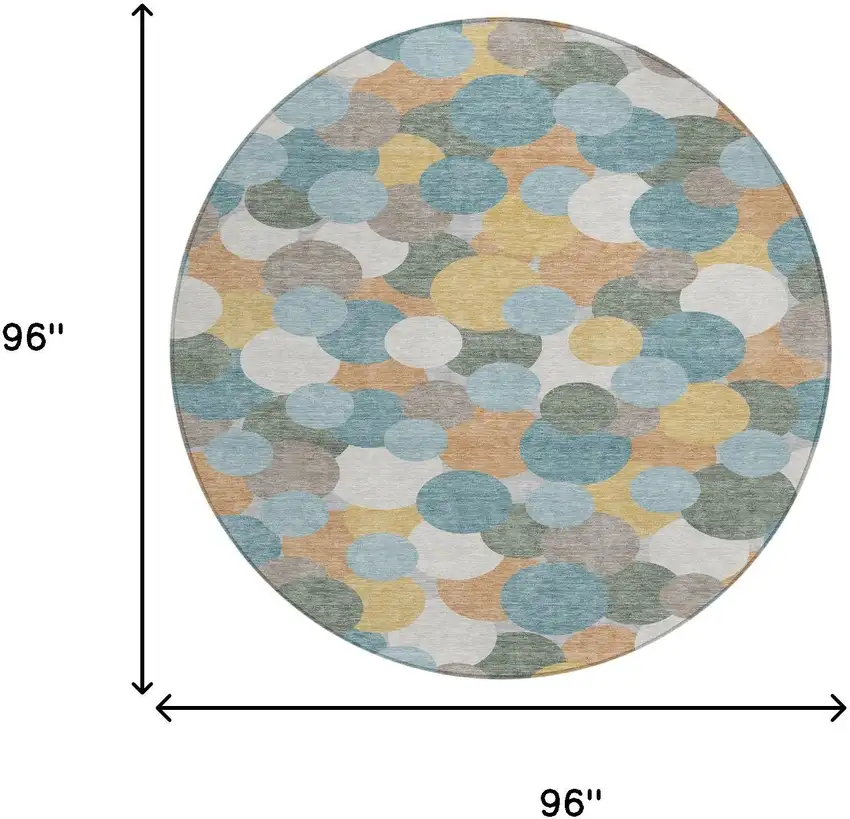 8' Teal Blue And Aqua Round Geometric Washable Indoor Outdoor Area Rug Photo 8