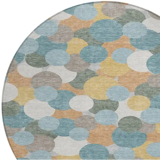 8' Teal Blue And Aqua Round Geometric Washable Indoor Outdoor Area Rug Photo 2