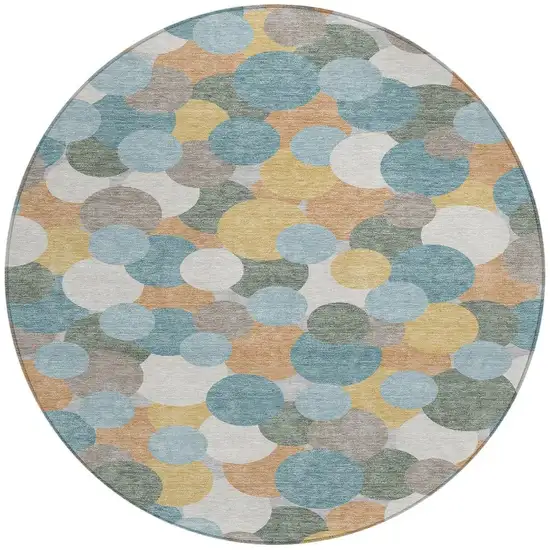 8' Teal Blue And Aqua Round Geometric Washable Indoor Outdoor Area Rug Photo 3