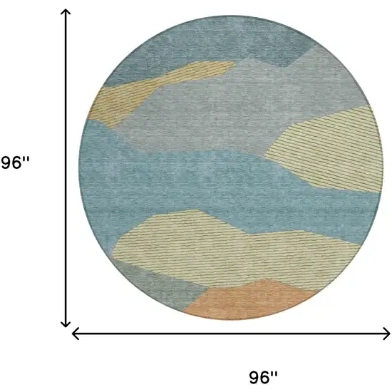 8' Teal Blue And Aqua Round Geometric Washable Indoor Outdoor Area Rug Photo 6
