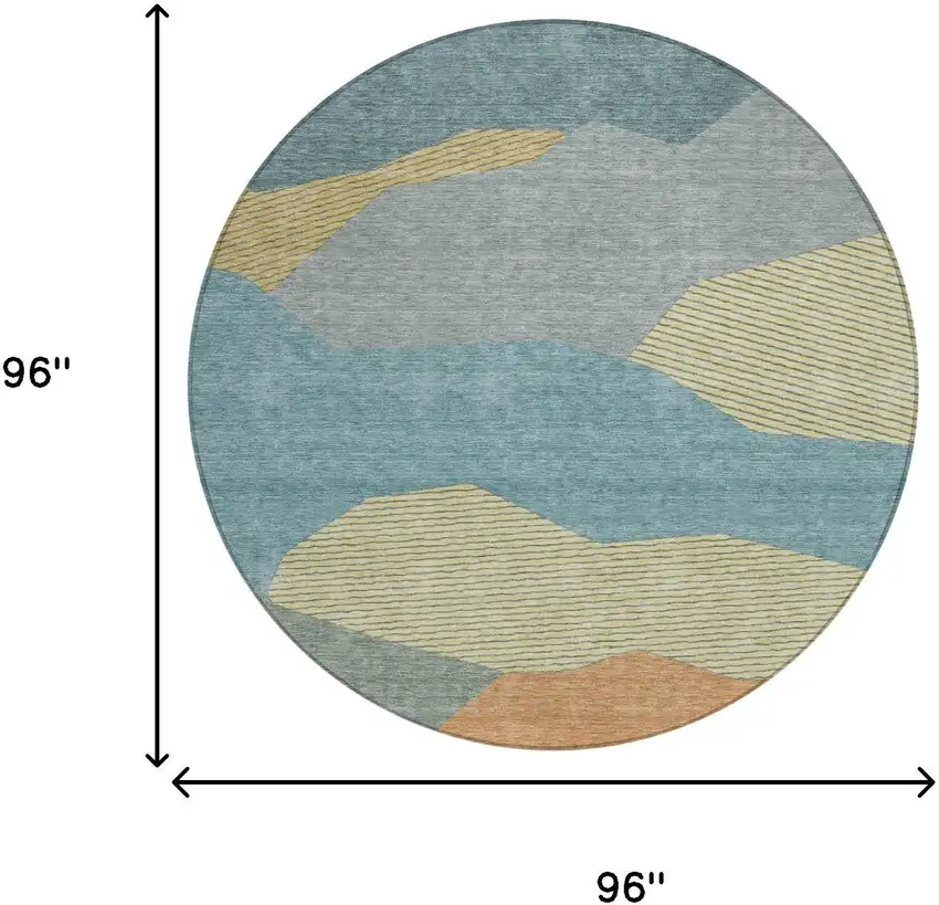 8' Teal Blue And Aqua Round Geometric Washable Indoor Outdoor Area Rug Photo 6
