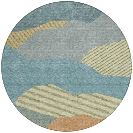 8' Teal Blue And Aqua Round Geometric Washable Indoor Outdoor Area Rug Photo 2