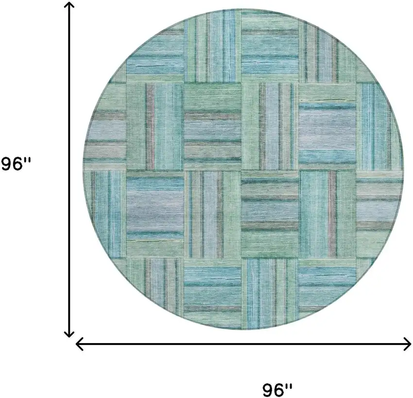 8' Teal Blue And Aqua Round Geometric Washable Indoor Outdoor Area Rug Photo 5