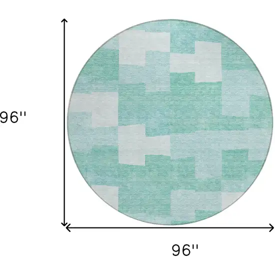 8' Teal Blue And Aqua Round Geometric Washable Indoor Outdoor Area Rug Photo 3