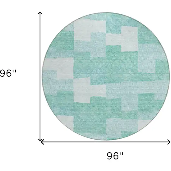 8' Teal Blue And Aqua Round Geometric Washable Indoor Outdoor Area Rug Photo 3
