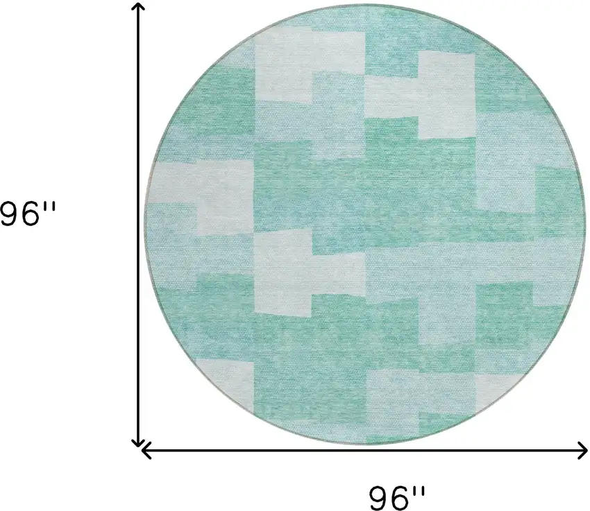 8' Teal Blue And Aqua Round Geometric Washable Indoor Outdoor Area Rug Photo 3