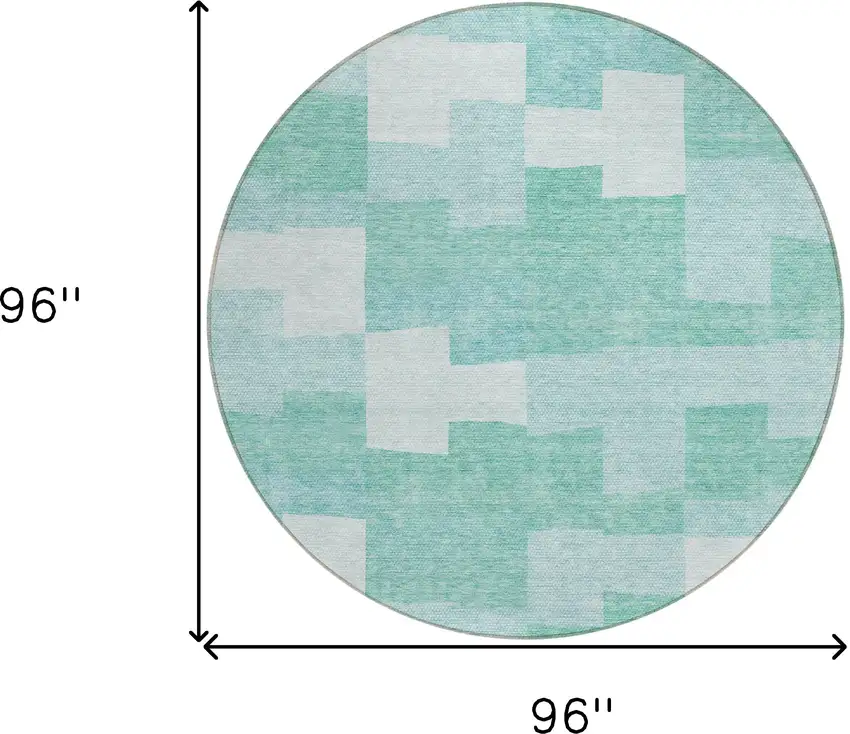 8' Teal Blue And Aqua Round Geometric Washable Indoor Outdoor Area Rug Photo 3