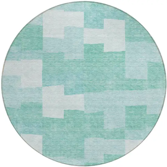 8' Teal Blue And Aqua Round Geometric Washable Indoor Outdoor Area Rug Photo 2